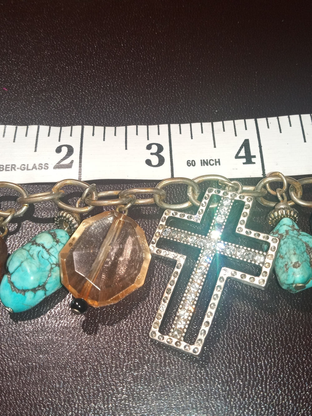 Turquoise and Gold Cross Charm Bracelet - Women Jewelry